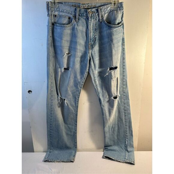 American eagle 31x32 relaxed straight jeans light denim distressed #54485 - Picture 5 of 9